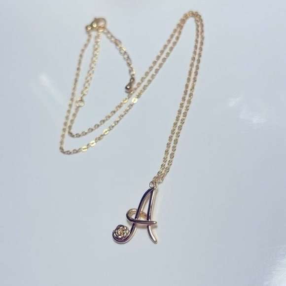 Initial A necklace monogram rose flower letter floral boho bohemian gold chain - Picture 2 of 4